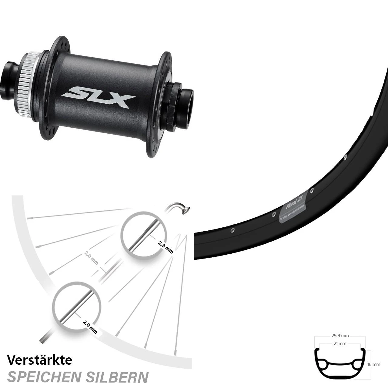 Vorderrad Ryde Rival 21 28/29 Zoll Mit Shimano SLX Centerlock 15mm Schwarz